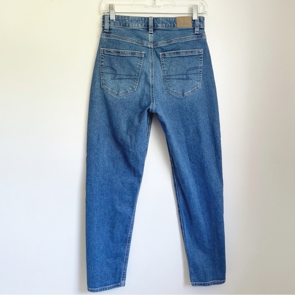 American Eagle Mom Jean size 2 solid blue no rips high rise solid basic denim - Picture 2 of 11